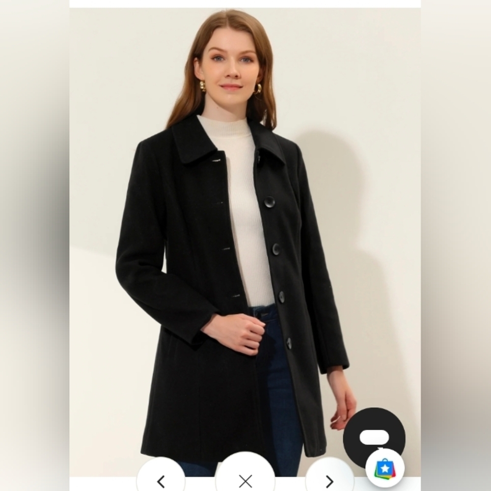 Allegra K Solid Winter Single Breasted Long Warm Pocketed Pea Coat